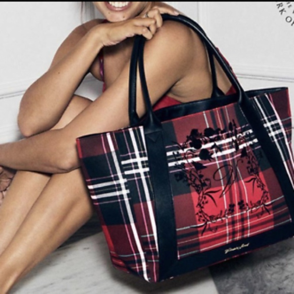 Victoria's Secret Red and Black Plaid Tote